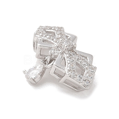 925 Sterling Silver Clear Cubic Zirconia Bowknot with Teardrop Multi-Strand Links STER-M094-01P-1