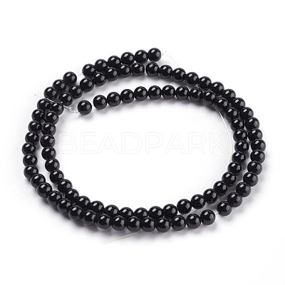 Round Natural Dyed & Heated Black Onyx Stone Beads Strands X-G-S119-4mm-1
