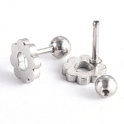 Tarnish Resistant 201 Stainless Steel Flower Barbell Cartilage Earrings LS-EJEW-R147-07-1