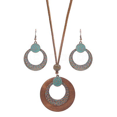 Bohemian Alloy & Wood Pendant Necklaces & Dangle Earrings Sets WG8FC17-03-1