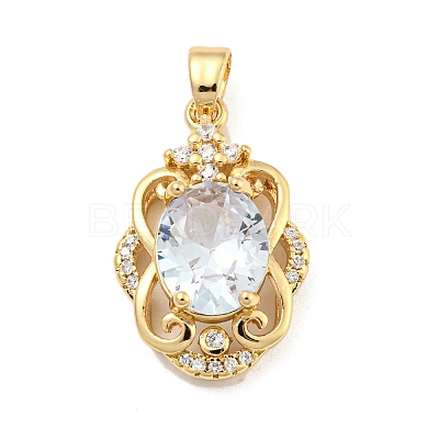 Brass Micro Pave Clear Cubic Zirconia Pendants KK-P263-26KCG-03-1