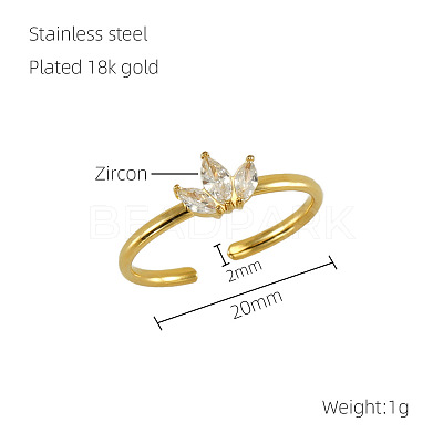 304 Stainless Steel Micro Pave Clear Cubic Zirconia Cuff Rings for Women FS-WGE9F4E-02-1