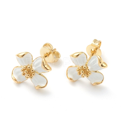 Brass Enamel Stud Earrings EJEW-H125-14A-G-1