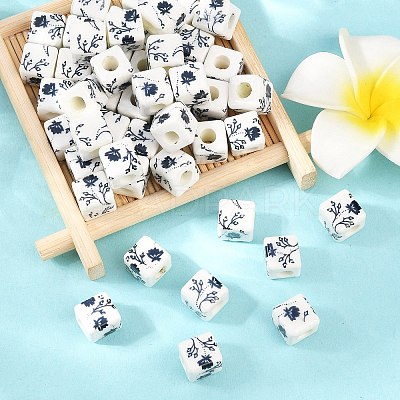 Floral Printed Porcelain Beads X-PORC-Q161-6-1