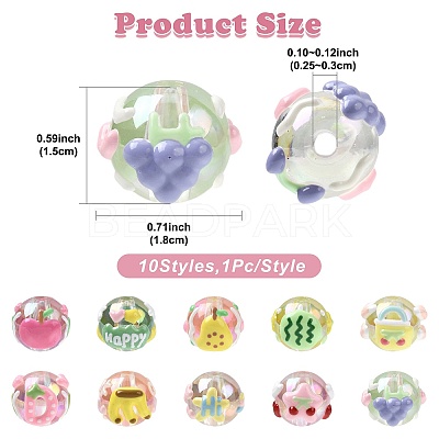 10Pcs 10 Styles DIY Handmade Transparent Acrylic Enamel Beads MACR-FS0002-41-1