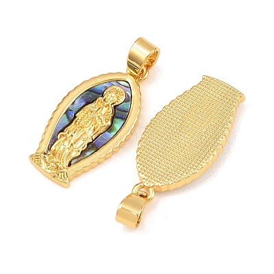 Brass with Natural Paua Shell Religion Pendants KK-Z140-21G-1