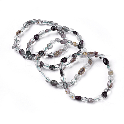 Natural Lodolite Quartz Bead Stretch Bracelets BJEW-K213-07-1