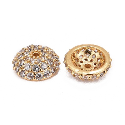 Apetalous Half Round/Dome Brass Micro Pave Cubic Zirconia Bead Caps X-ZIRC-D062-G-1