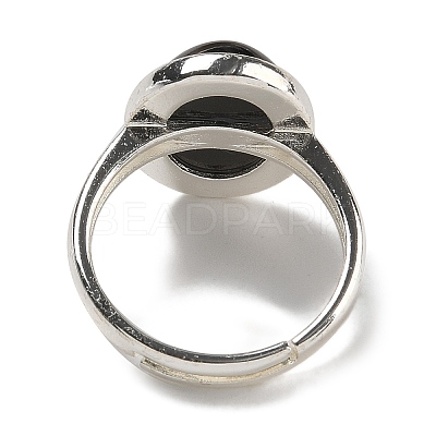 Natural Obsidian Oval Adjustable Rings RJEW-K371-07S-24-1