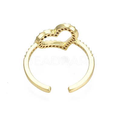 Cubic Zirconia Heart Open Cuff Ring RJEW-N035-111-1