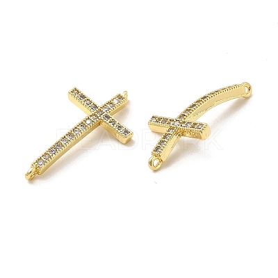 Brass Micro Pave Clear Cubic Zirconia Connector Charms KK-E068-VB332-1