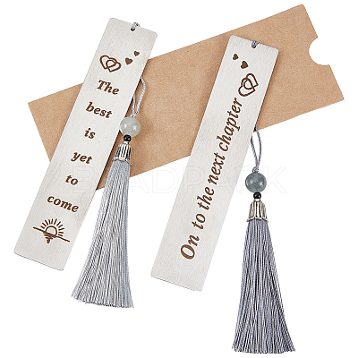 2Pcs 2 Style 201 Stainless Steel Bookmarks with Nylon Tassel AJEW-CP0005-77-1