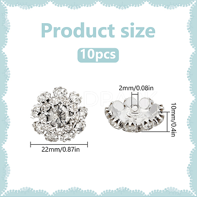 10Pcs 1-Hole Alloy Rhinestone Shank Buttons BUTT-FG0001-28B-1