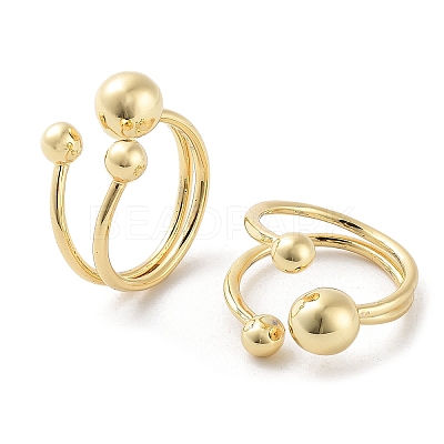 Round Ball Brass Open Cuff Rings for Women RJEW-D017-01G-1