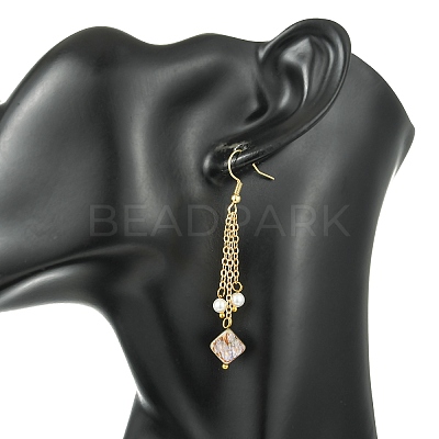Shell Pearl & Abalone Shell/Paua Shell Dangle Earrings for Women EJEW-JE07328-02-1