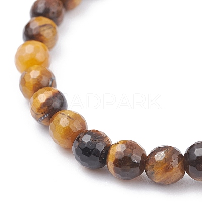 Faceted Round Natural Tiger Eye & Lapis Lazuli & Amethyst Beads Stretch Bracelets Set BJEW-JB07082-1