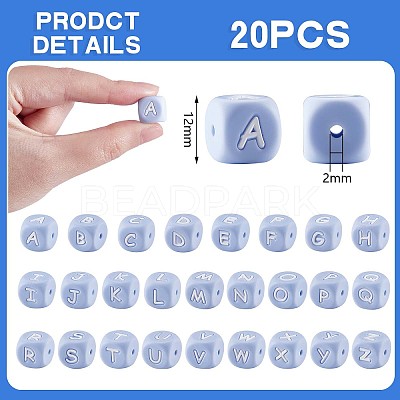 Wholesale 20Pcs Blue Cube Letter Silicone Beads 12x12x12mm Square Dice Alphabet  Beads with 2mm Hole Spacer Loose Letter Beads for Bracelet Necklace Jewelry  Making 