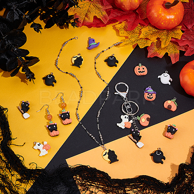 80Pcs 8 Styles Halloween Theme Opaque Resin Pendants RESI-UN0001-10-1