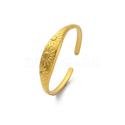Flower 304 Stainless Steel Open Cuff Rings for Women RJEW-M019-25G-1