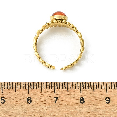 Natural Gemstone Horse Eye 304 Stainless Steel Cuff Open Rings for Women RJEW-JR01066-1