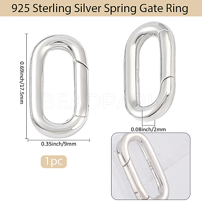 1Pc Anti-Tarnish Rhodium Plated 925 Sterling Silver Spring Gate Rings STER-BBC0008-50B-1