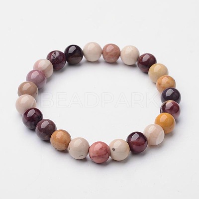 Natural Mookaite Round Beaded Stretch Bracelets BJEW-F203-07-1