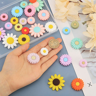 28Pcs 28 Styles Sunflower Daisy
Silicone Beads SIL-CA0003-13-1