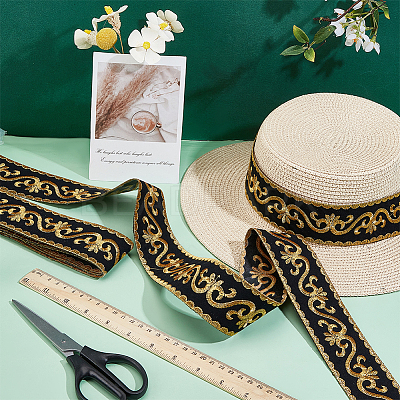 Ethnic Style Floral Pattern Embroidery Polyester Ribbons OCOR-WH0104-44A-1