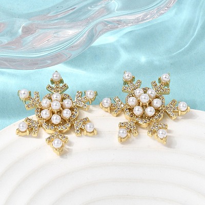 Snowflake Brass Micro Pave Clear Cubic Zirconia Stud Earrings EJEW-H180-27G-1
