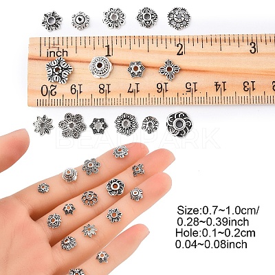 150Pcs 15 Styles Tibetan Style Alloy Flower Bead Caps FIND-YW0007-29-1