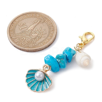 5Pcs 5 Styles Alloy Enamel & Shell Pendant Decoraiton HJEW-JM01656-1