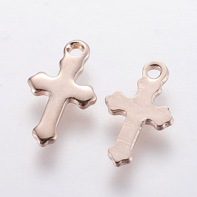 304 Stainless Steel Tiny Cross Charms STAS-F201-01RG-1