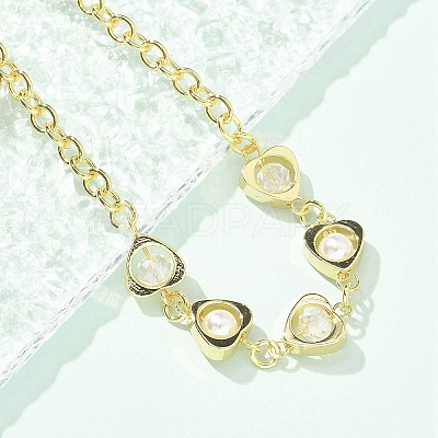 Brass Micro Pave Clear Cubic Zirconia Charm Bracelets for Women BJEW-C083-09G-1