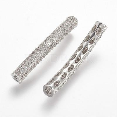 Brass Micro Pave Cubic Zirconia Tube Beads ZIRC-N025-60P-1