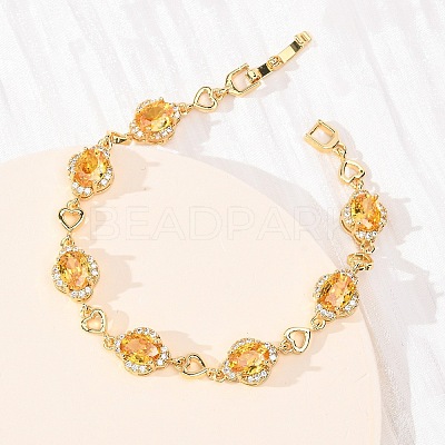 Heart & Oval Brass Micro Pave Cubic Zirconia Link Chain Bracelets for Women BJEW-A163-03G-03-1