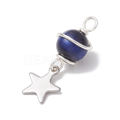 4Pcs 4 Colors Natural Tiger Eye(Dyed & Heated) Round Pendants PALLOY-TA00143-1