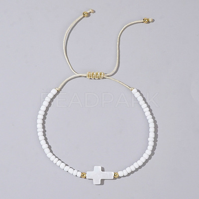 Glass Seed Beads & Brass Braided Beaded Bracelets TV0952-10-1