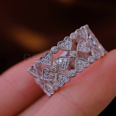 Brass Micro Pave Cubic Zirconia Finger Rings for Women WGB475B-01-1