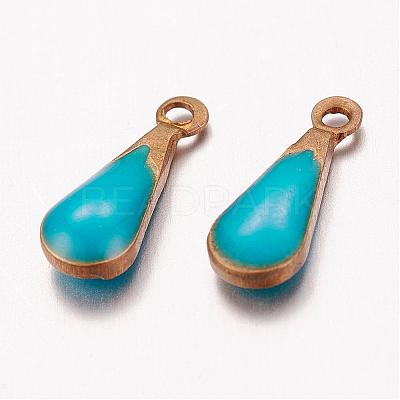 Antique Golden Plated Brass Enamel Teardrop Charms KK-Q571-01C-1