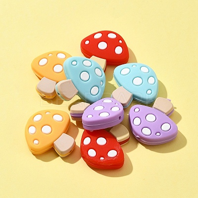 8Pcs 4 Colors Mushroom Food Grade Eco-Friendly Silicone Focal Beads SIL-FS0001-10-1