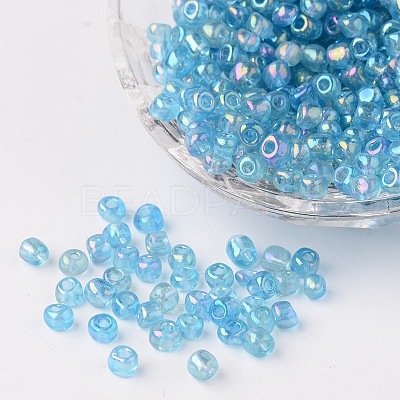 Transparent Rainbow Colours Round Glass Seed Beads X-SEED-A007-4mm-163-1