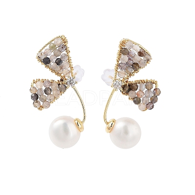 Butterfly Natural Pearl Dangle Stud Earrings EJEW-P256-60G-1
