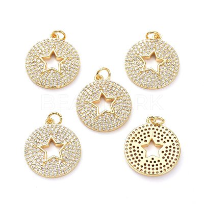 Brass Micro Pave Clear Cubic Zirconia Pendants ZIRC-L100-109G-1