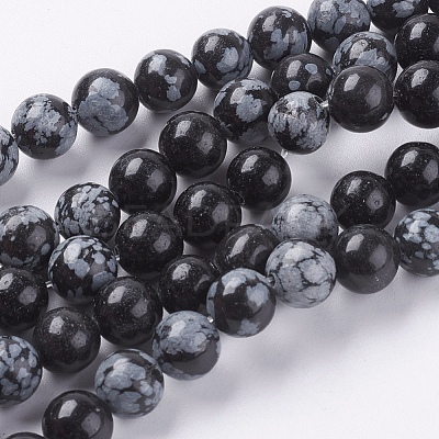 Natural Snowflake Obsidian Beads Strands G-G515-8mm-01-1