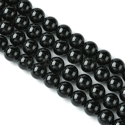 Natural Dyed & Heated Black Onyx Round Beads Strand X-G-L087-12mm-01-1