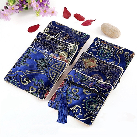 Square Chinese Style Brocade Zipper Bags with Tassel PW-WG45645-09-1