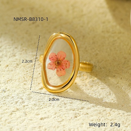 Preserved Flowers 304 Stainless Steel and Epoxy Resin Open Cuff Rings for Women FS-WGCF311-10-1