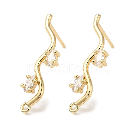 Brass with Clear Cubic Zirconia Stud Earring Findings KK-G499-02G-1