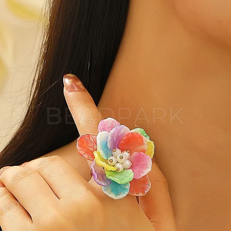 Plastic & Imitation Pearl & Brass Finger Rings for Women FS-WG6C53A-03-1