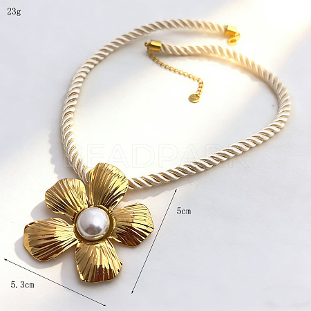 304 Stainless Steel Big Pendant RoundPolycotton Twisted Cord Necklaces for Women WG3C3B3-05-1